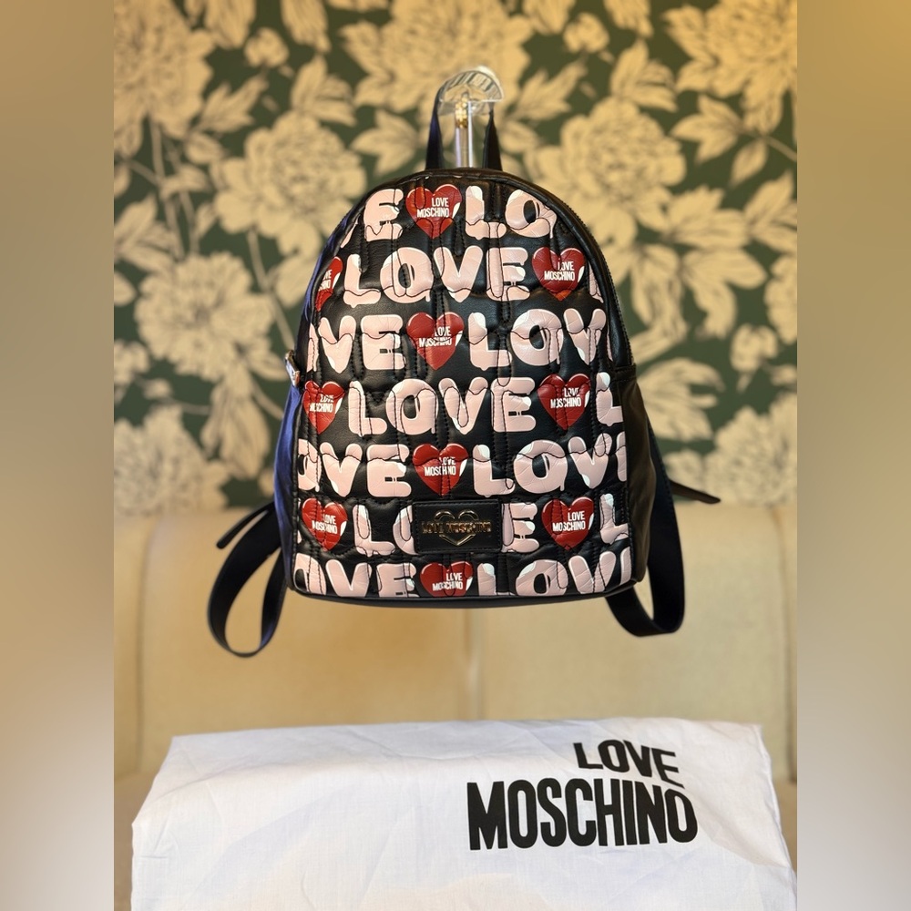 Love Moschino RARE Black Backpack with Pink and Red Accents with Dustbag EUC